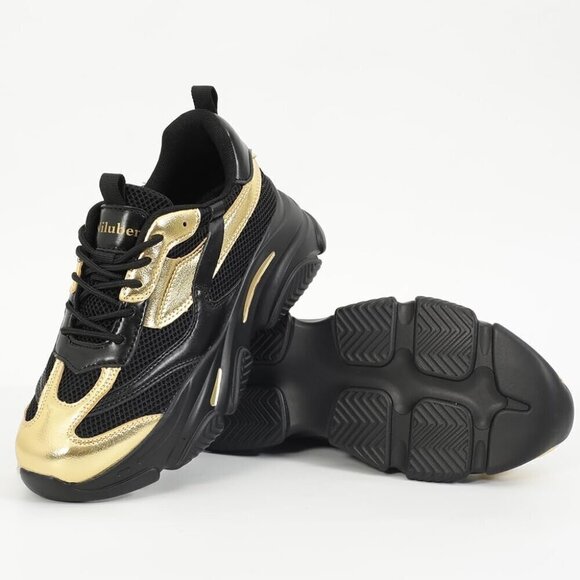 Women's Black Sneakers-Lightweight Glitter Rhinestone - Picture 5 of 7